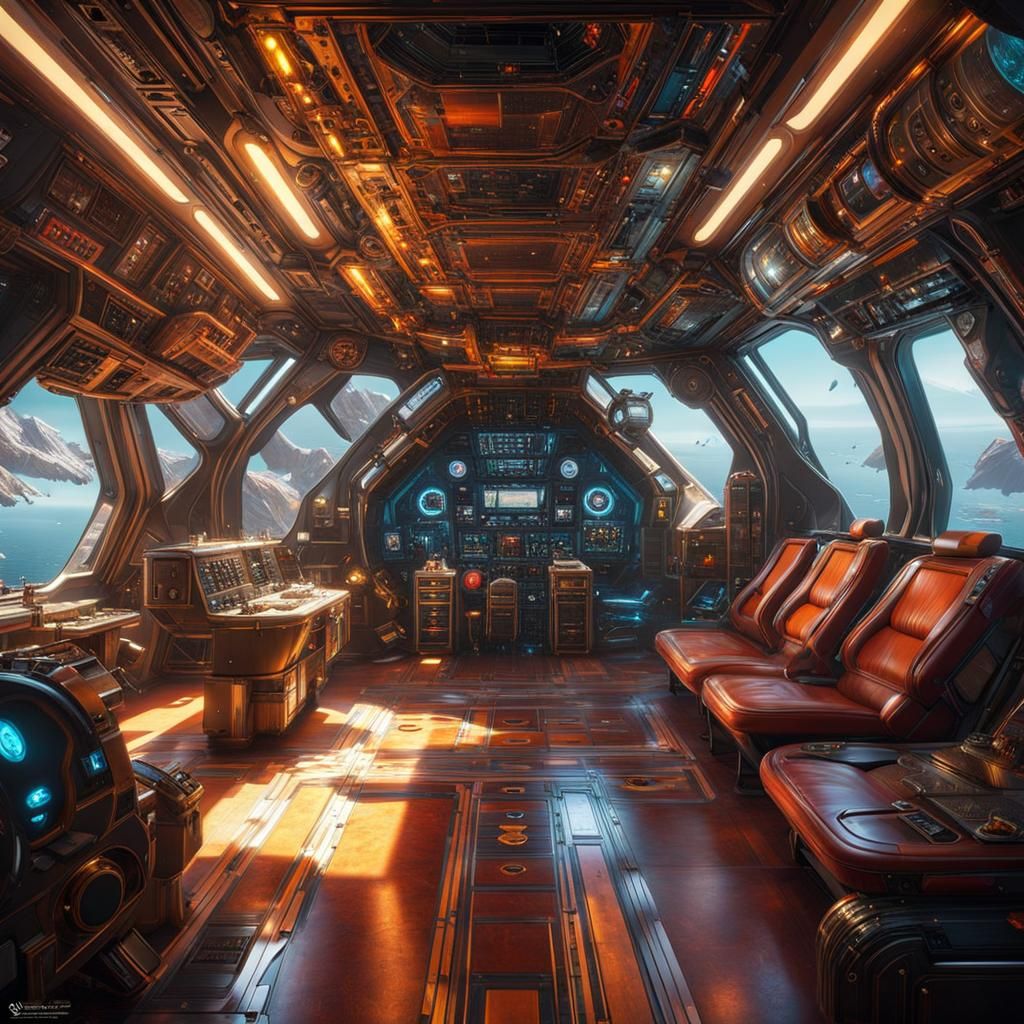 Detailed Spaceship Interior in Maximalist Style