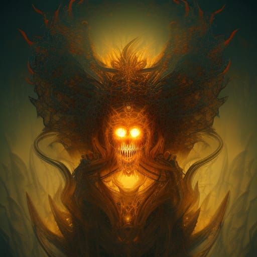 Detailed Geometrical Horror Concept Art with Demon-Fractal