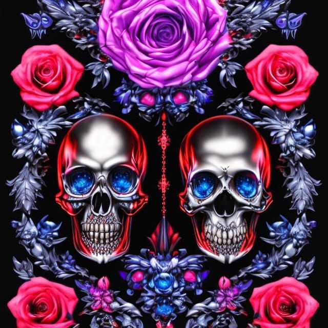 Chromium Skulls and Roses in Digital Art