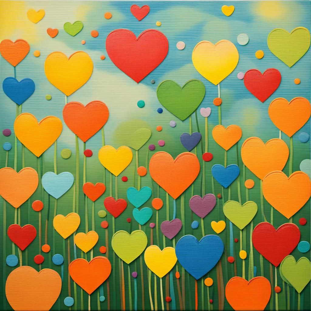 Abstract Multicolored Heart on Grassy Plain