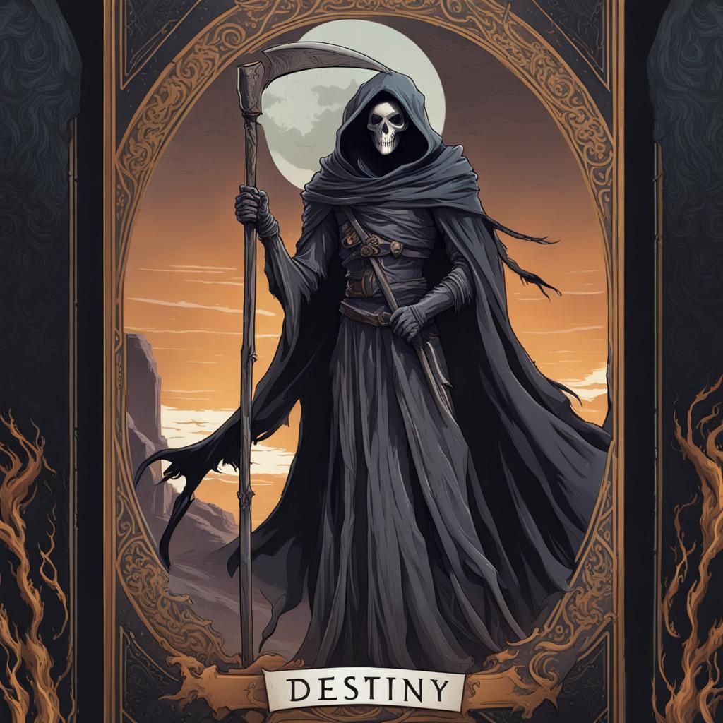 Destiny Tarot Card with Grim Reaper