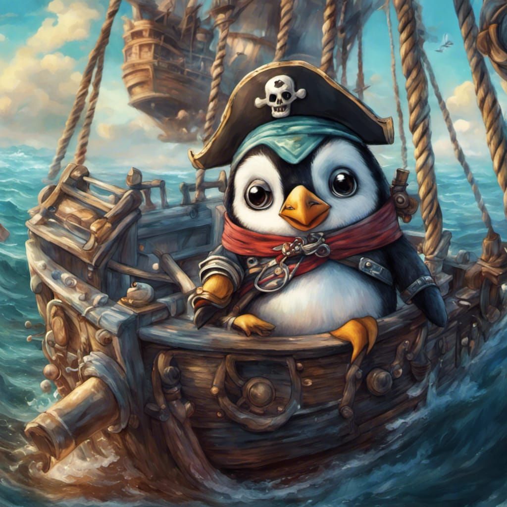 Pirate Penguin on a ship