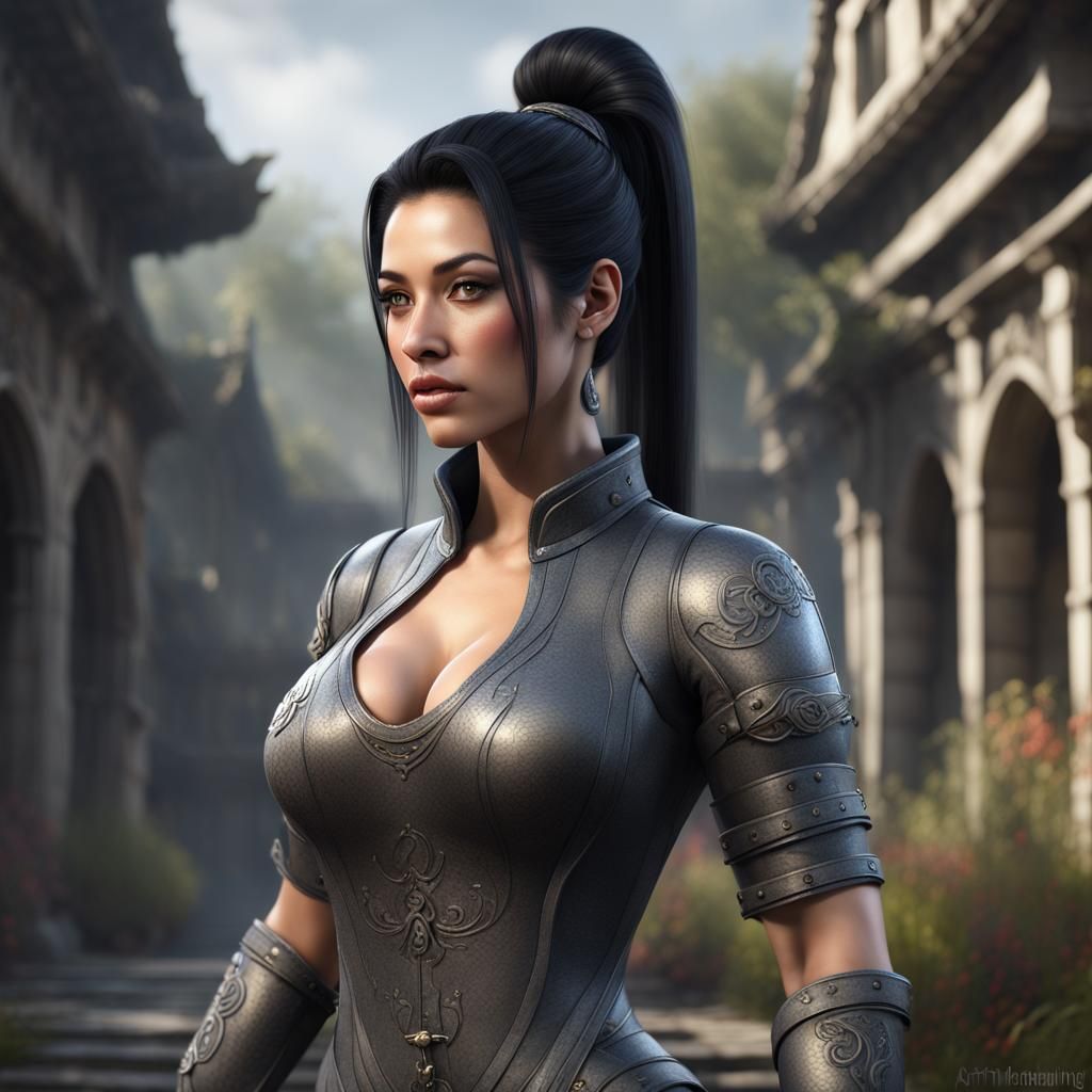 Fantasy Portrait of a Woman with Black and Grey Hair