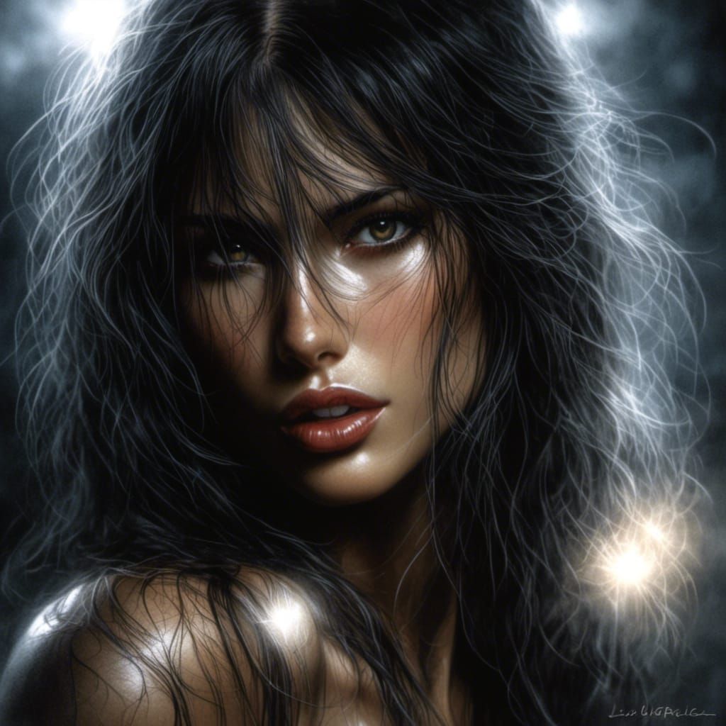 Detailed Portrait of Dark-Haired Woman by Luis Royo