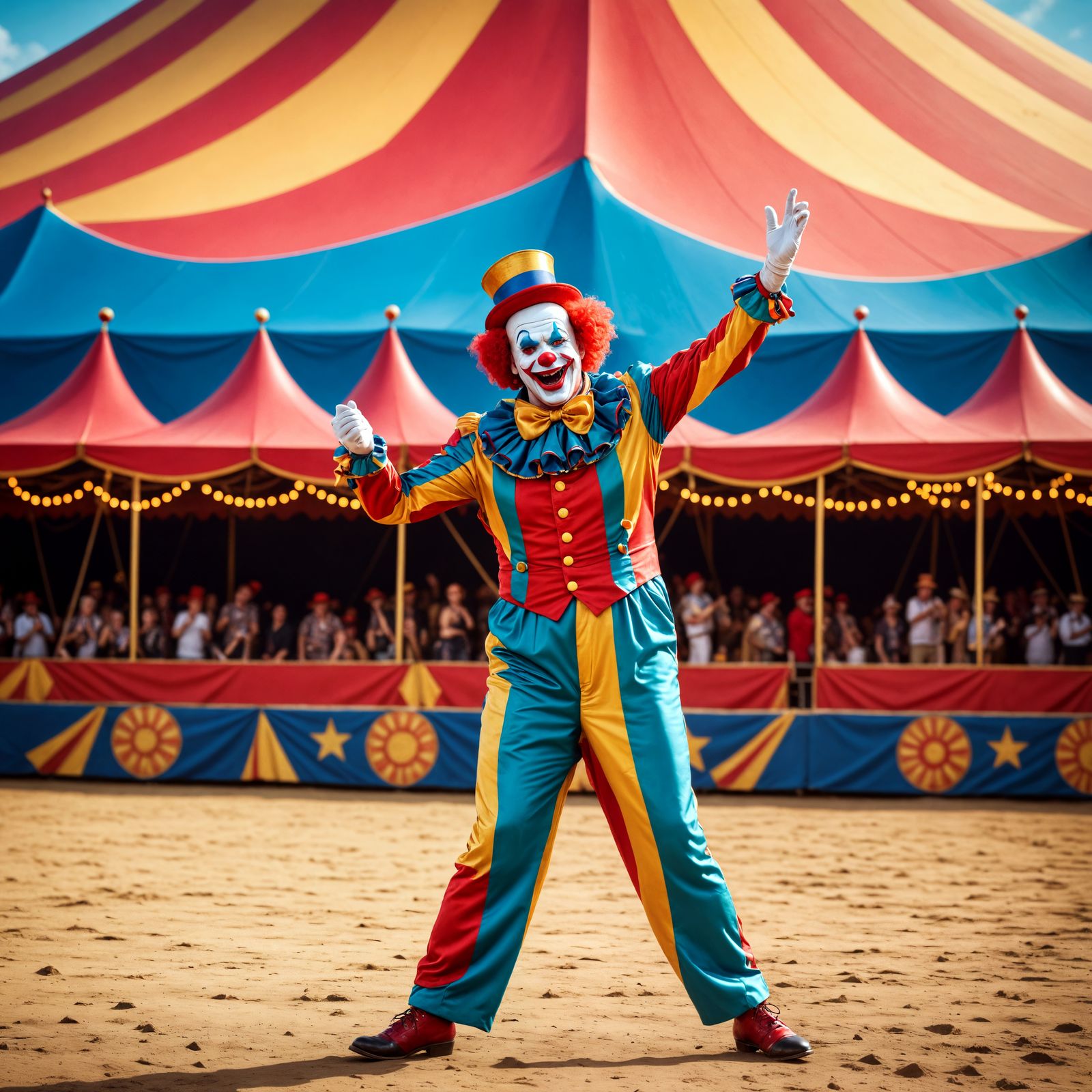 Colorful Clown Dancing at Big Top Circus