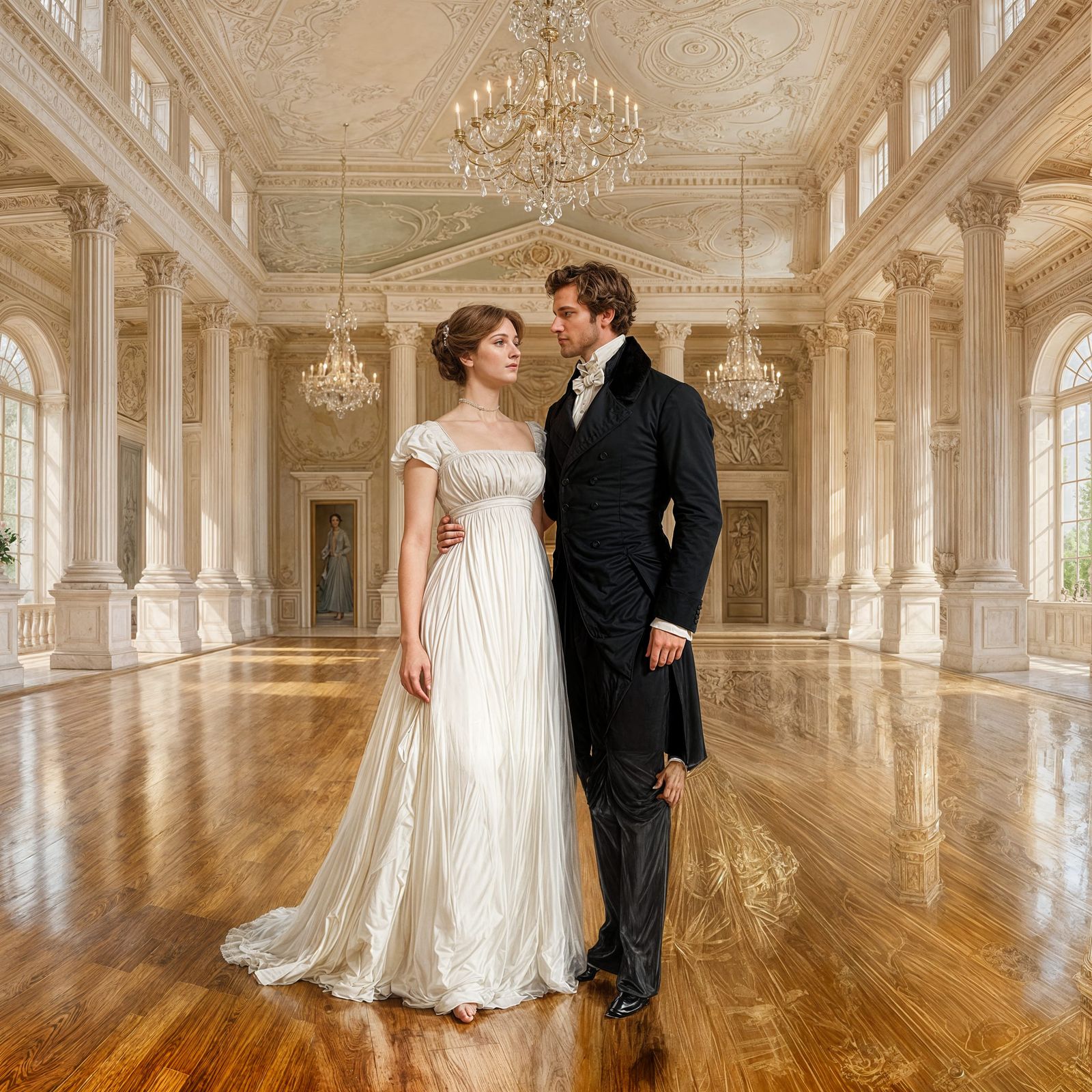 Regency Couple in Palladian Ballroom