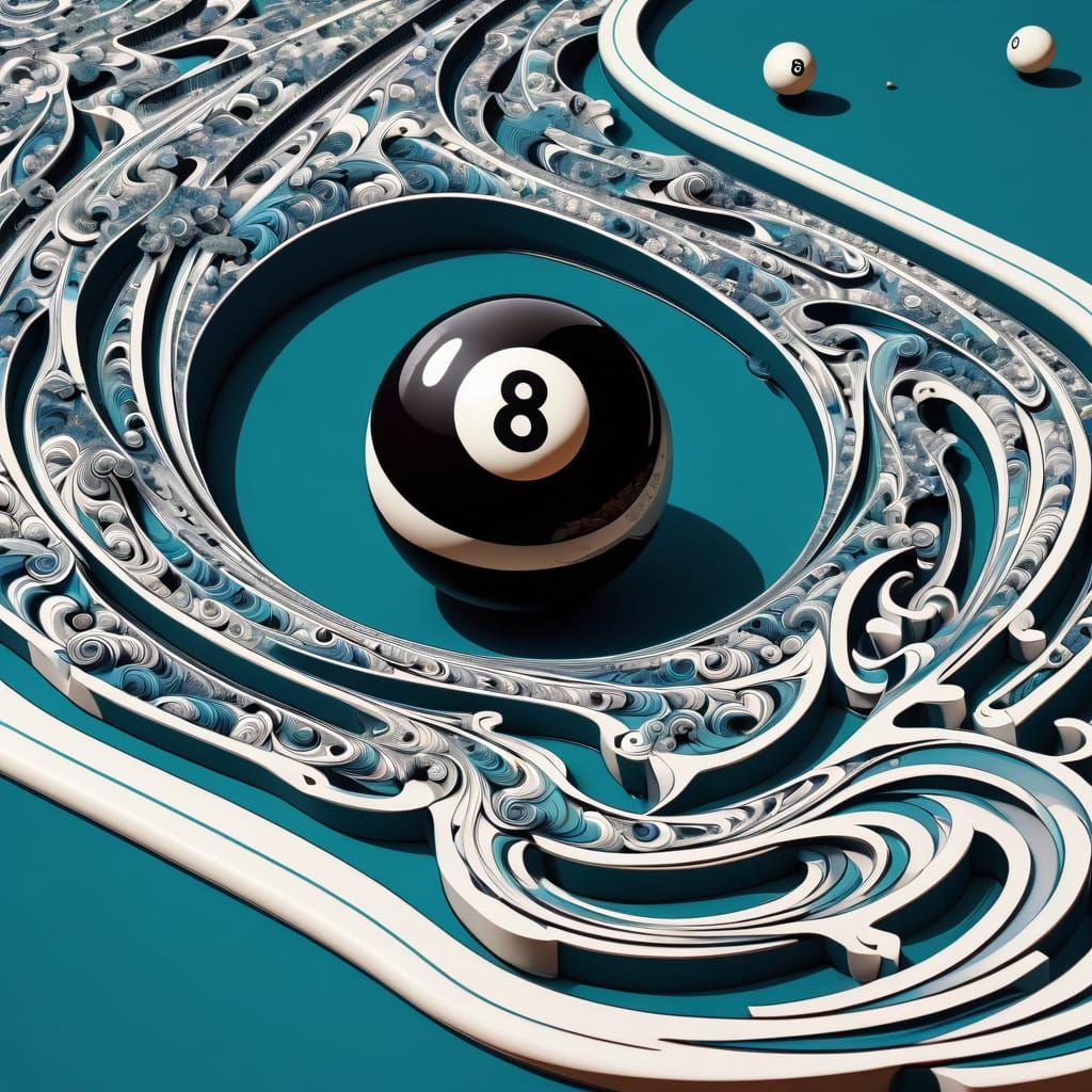 Twisted Pool Table with Fractal 8 Ball