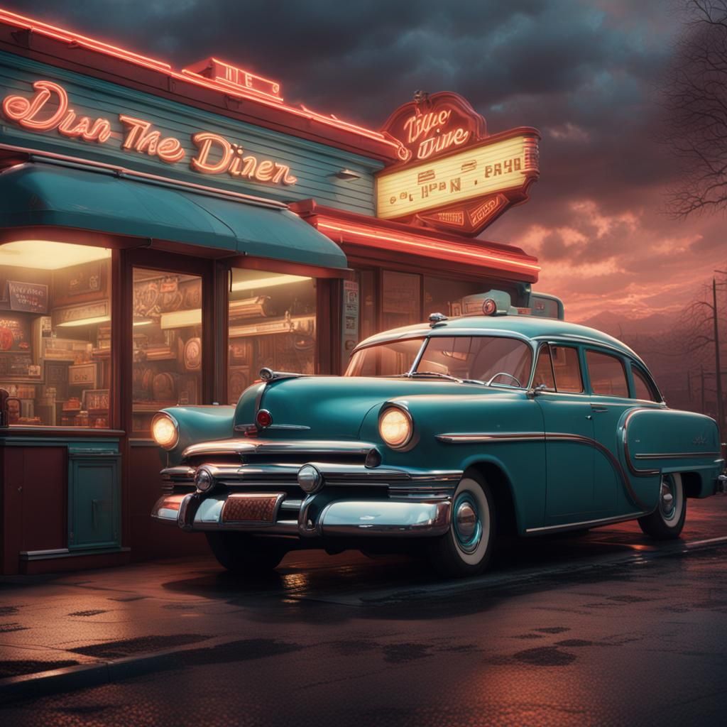 1950s Diner Exterior: Cinematic Digital Painting