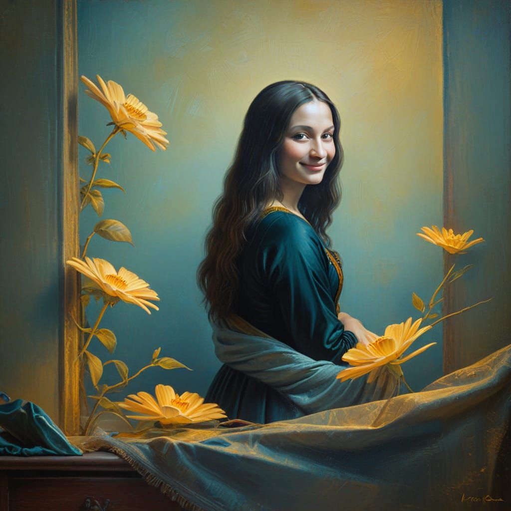 Mona Lisa Portrait in Renaissance Oil Painting Style