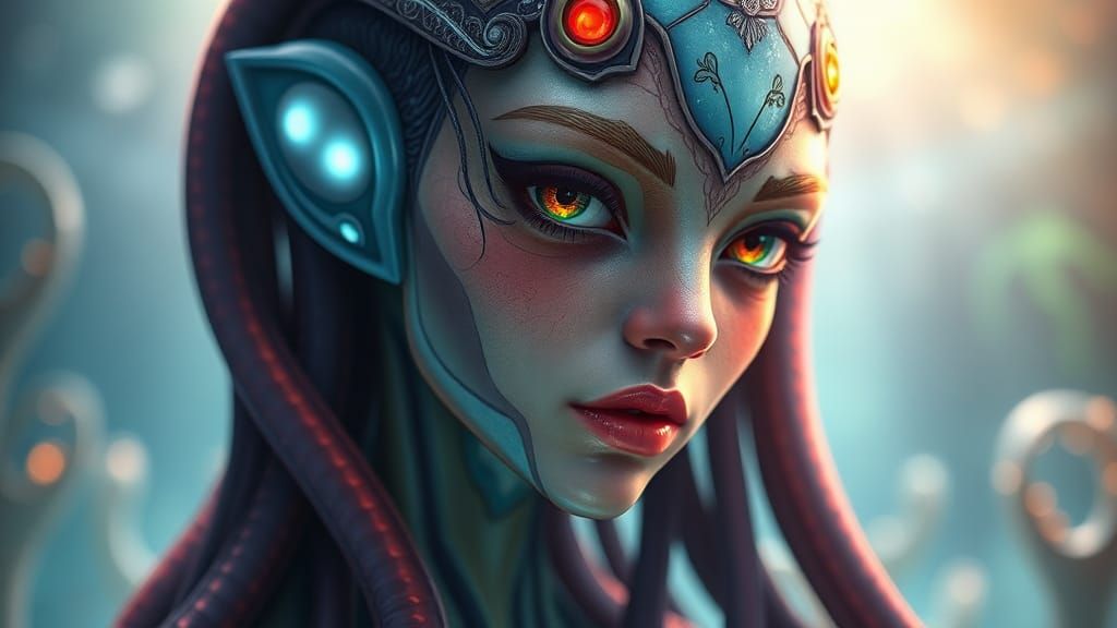 Aquatic Alien Portrait in Art Nouveau Style