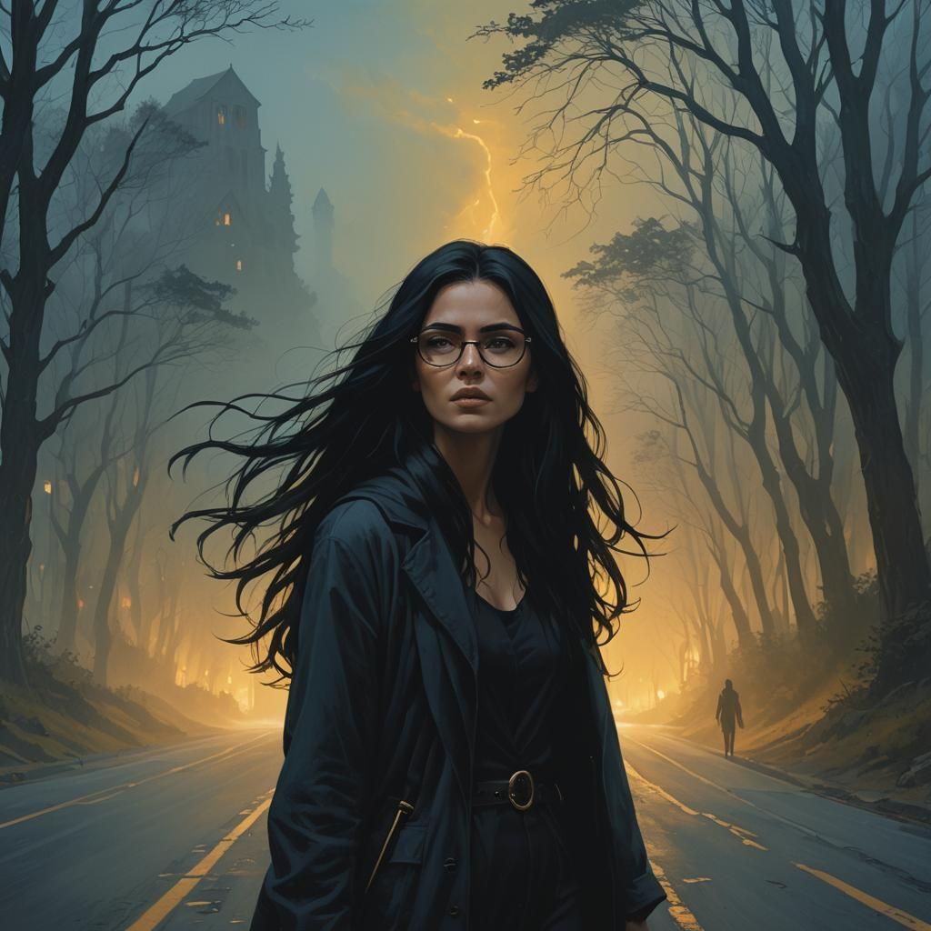 Woman Meets Grim Reaper in Dark Fantasy Illustration