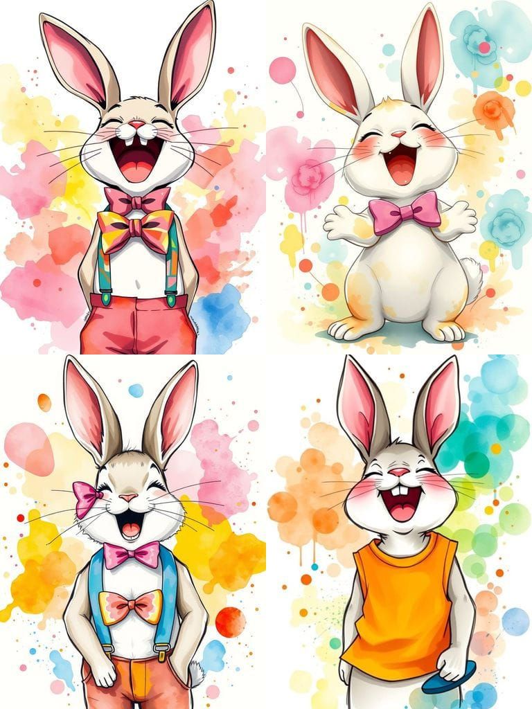 Anime Bunny Rabbit in Watercolor Splash Art