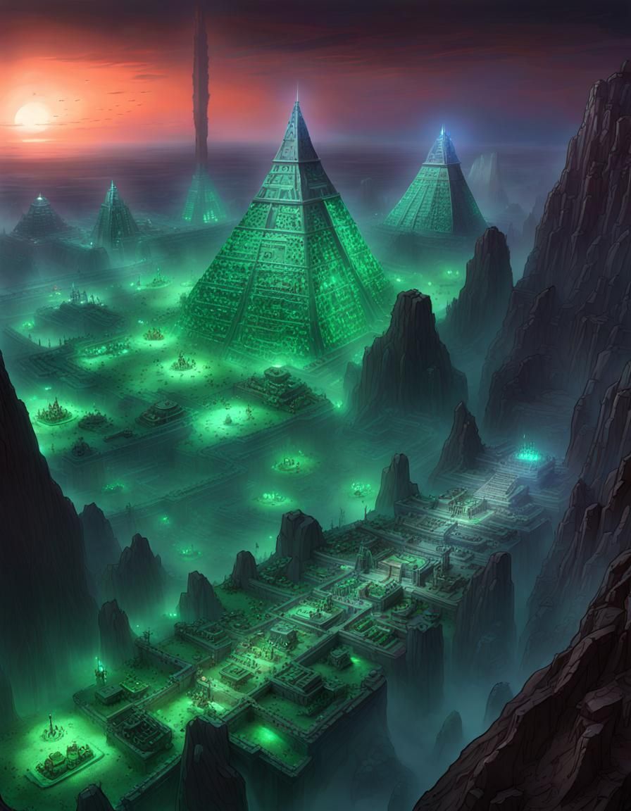 Necron Tomb World Map in Grim Dark Fantasy Style