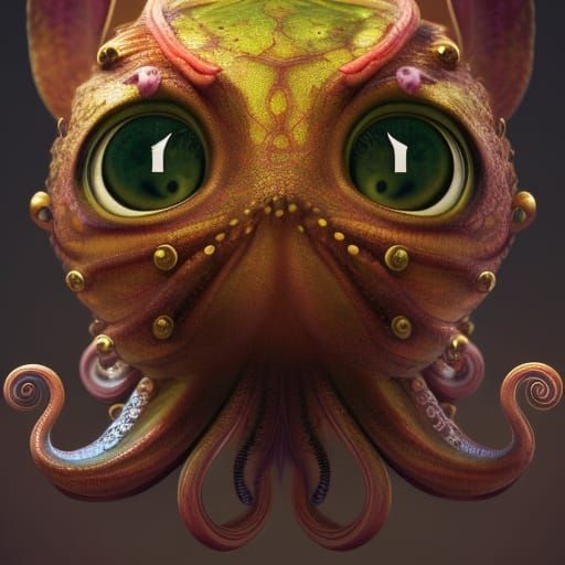 Octopus Cat Face in Detailed 3D Render