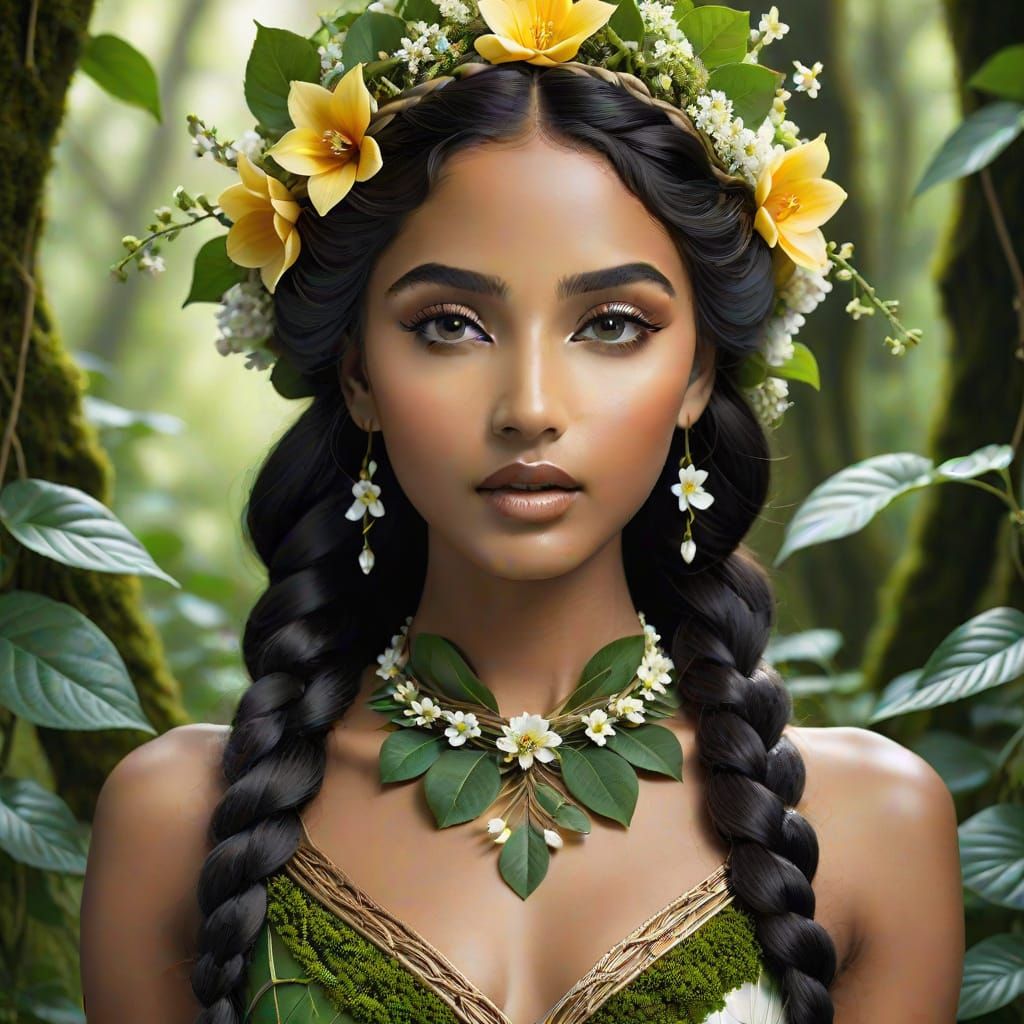 Beautiful Bengali Earth Goddess in Enchanted Forest