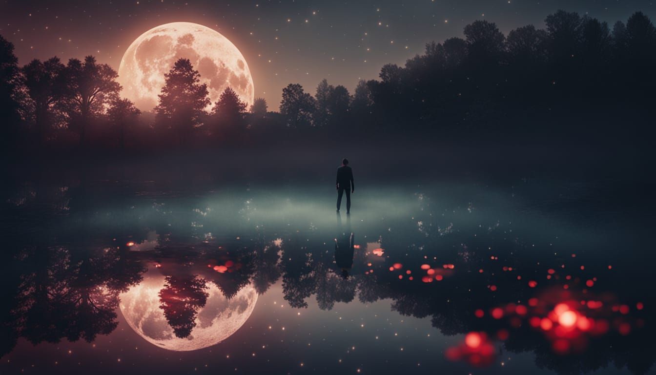 Magical Moonlit Lake with Bokeh and Glitter