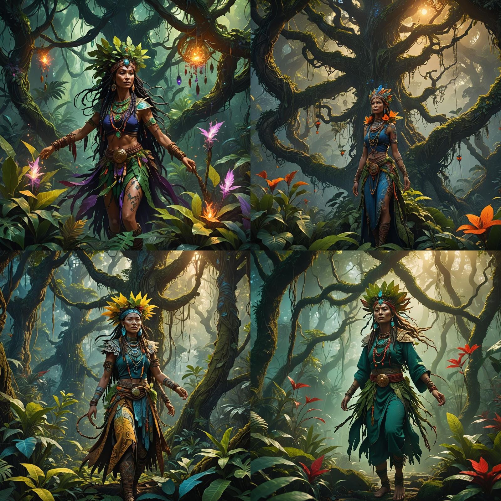 Lush Jungle Scene with Shaman in Detailed Digital Painting