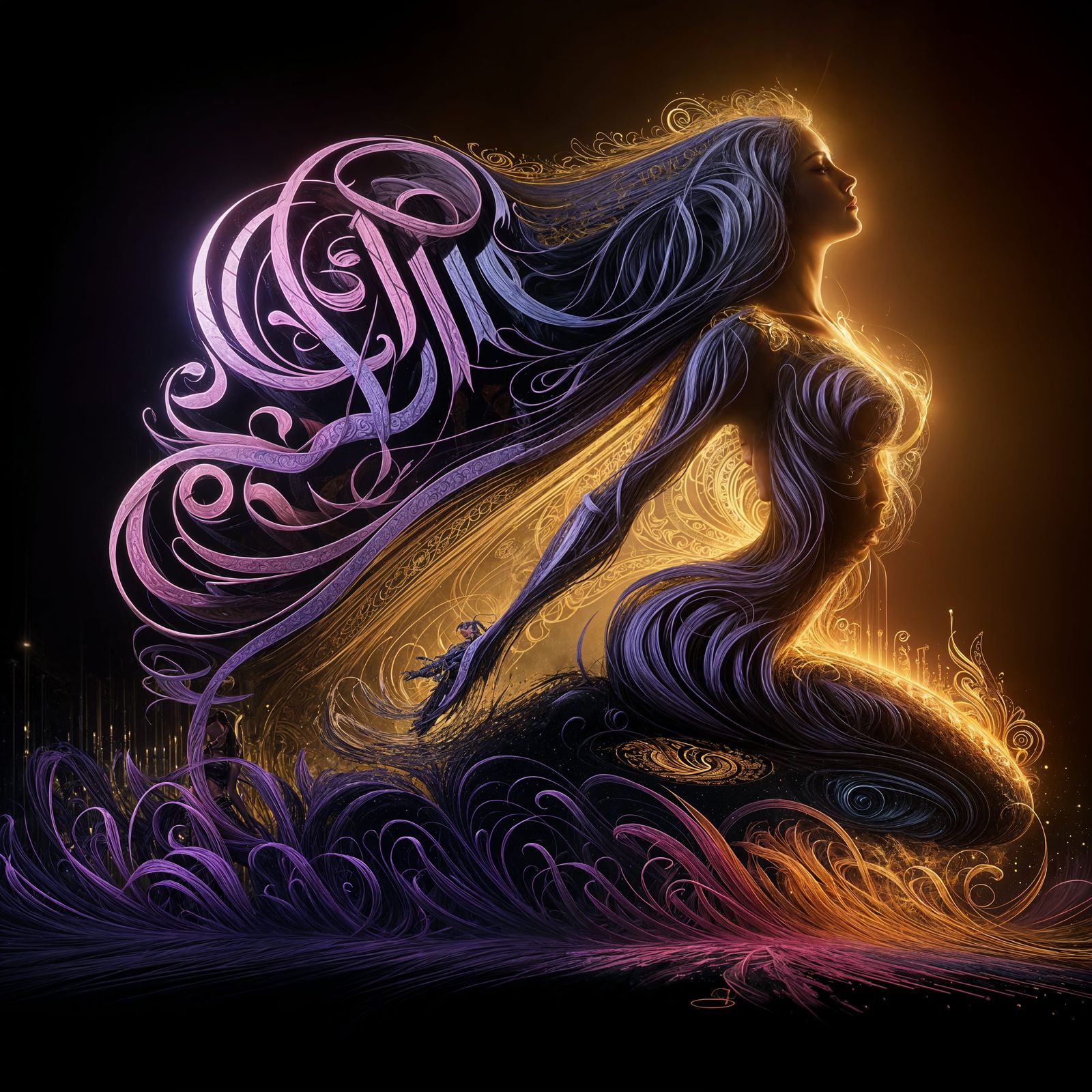 Dark Fantasy Calligraphy: 'I Love You' Silhouette