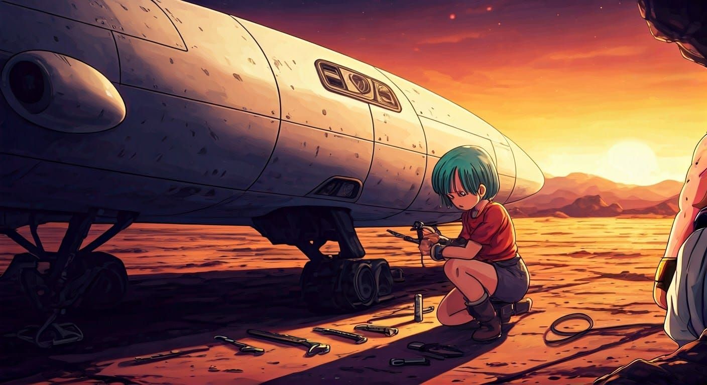 Bulma Repairs Spaceship: Studio Trigger Anime Style