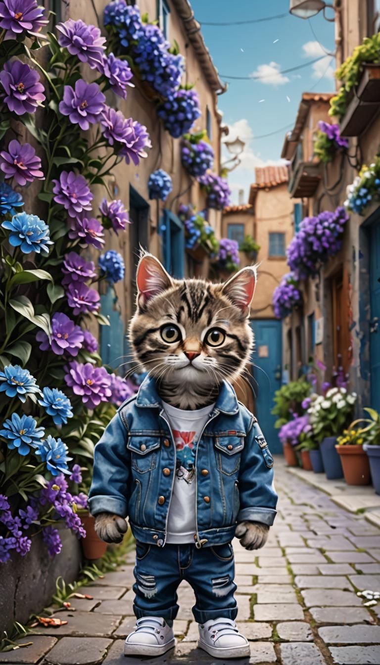 Cat with Headphones in Urban Streetwear Style