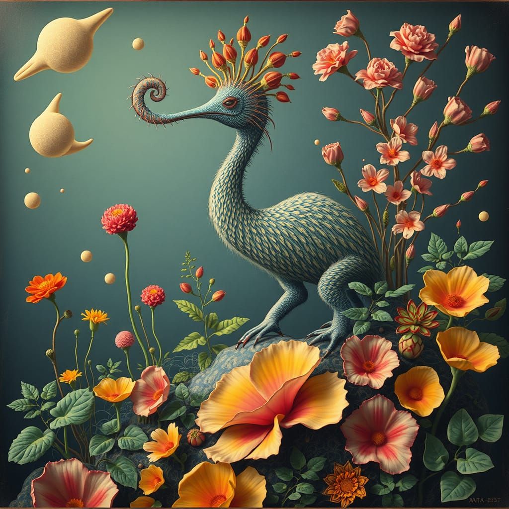 Surreal Fractal Anteater in Fantastical Flora