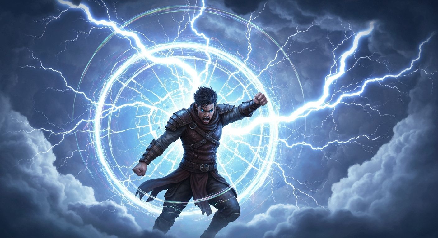 Mage Punches Through Lightning Mirror in Fantasy Vortex