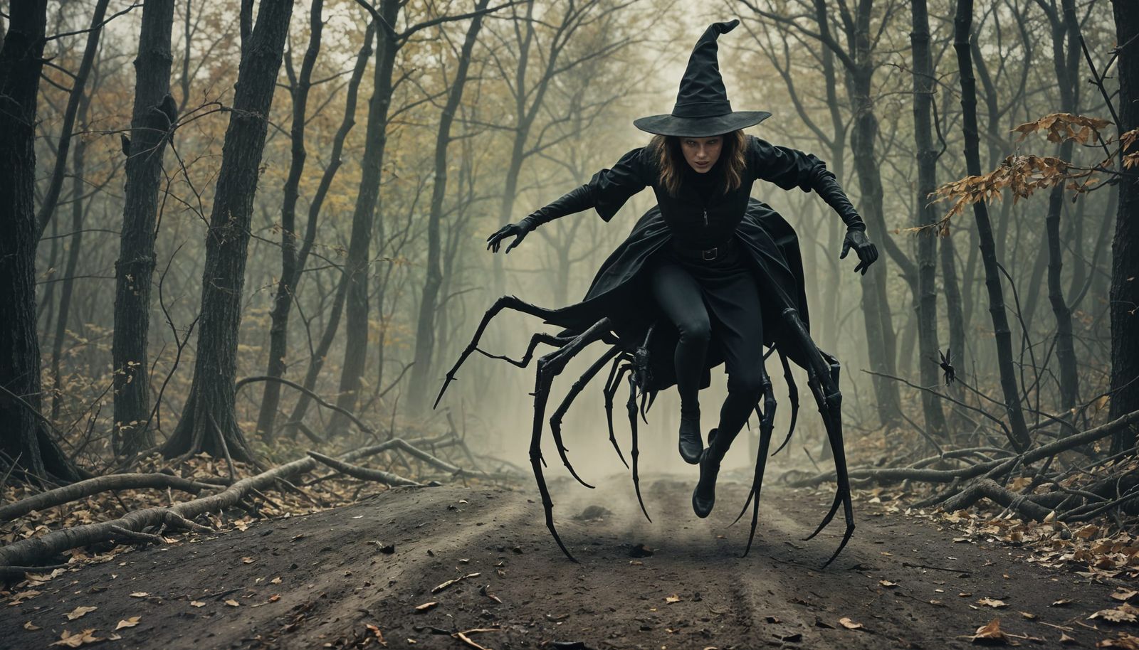 Menacing Spider Witch Hisses in Cinematic Film Still