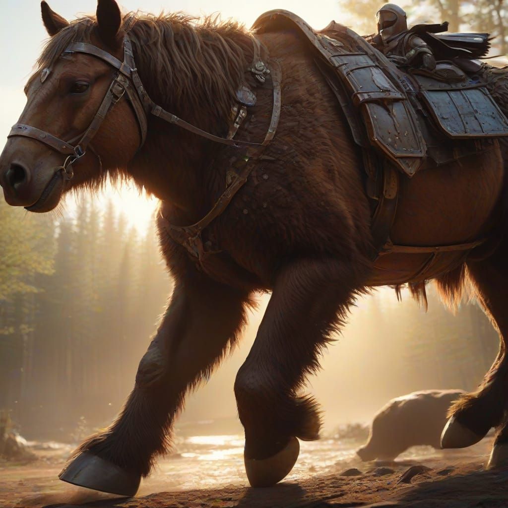 Armored Knight and Bear on Horseback: Digital Art