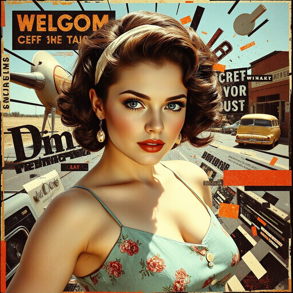 1950s Pin-Up Girl in Glitch Art Explosion