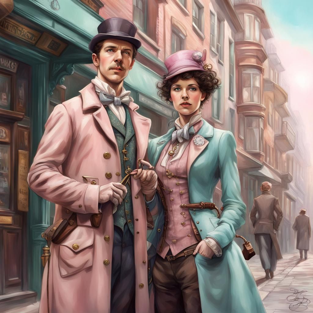 Steampunk Sherlock and Watson in Pastel Colors