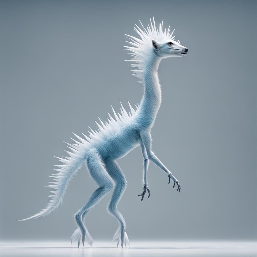Icy Blue-White Digitigrade Figure with Razor Spikes