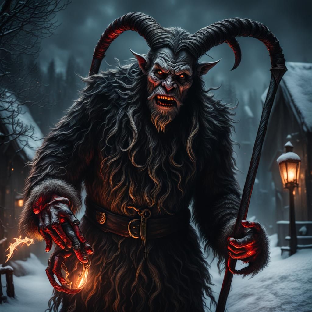 Evil Krampus in Dark Christmas Scene