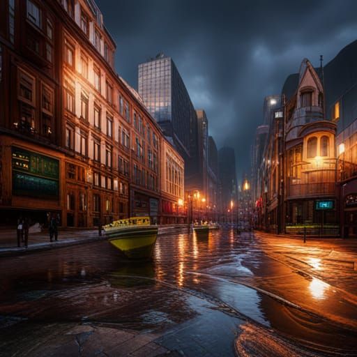 Boston Cityscape Collage in Fantasy Art Style