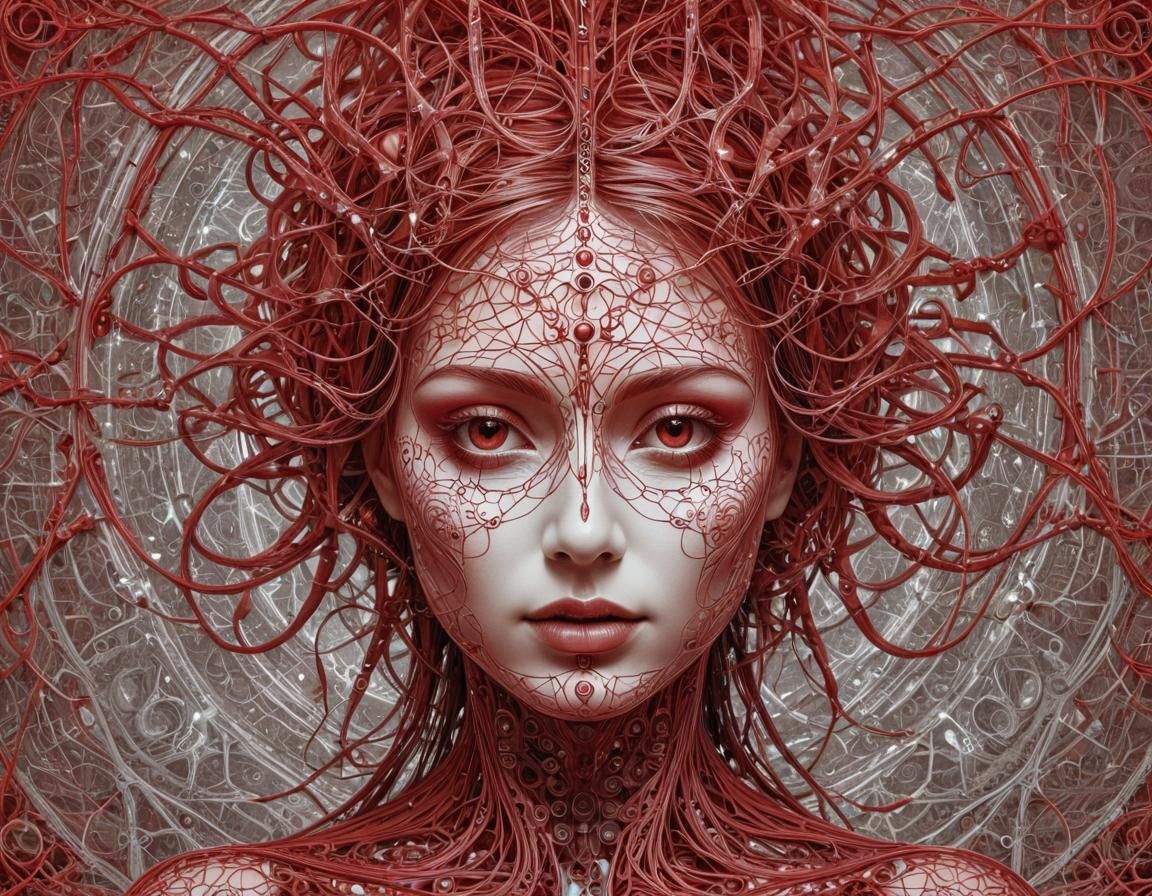 Dramatic Red Woman Face Formed From Chemical Symbols