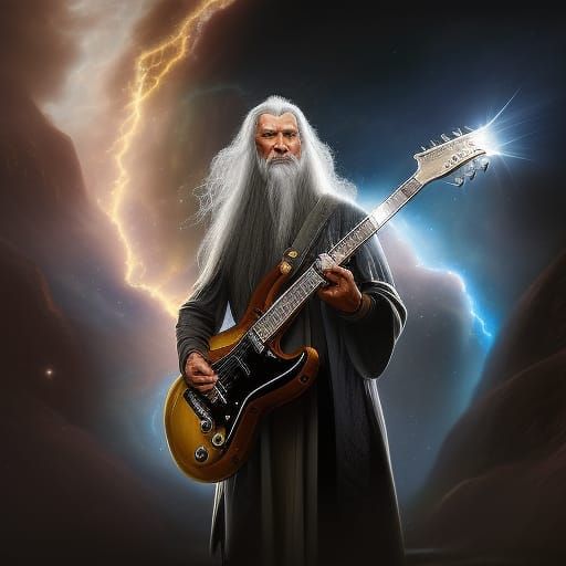 Gandalf Rocks Out: Electric Guitar in Space, Digital Art