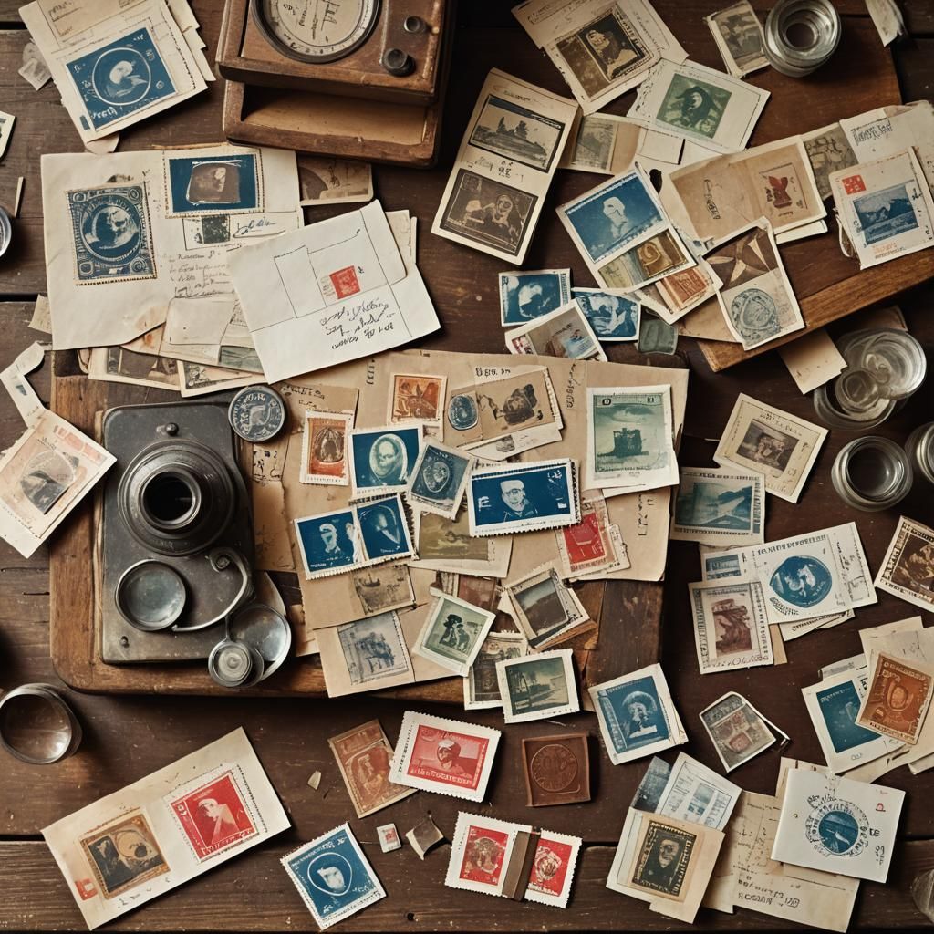 Vintage Postcard Still Life in Rustic Cabin