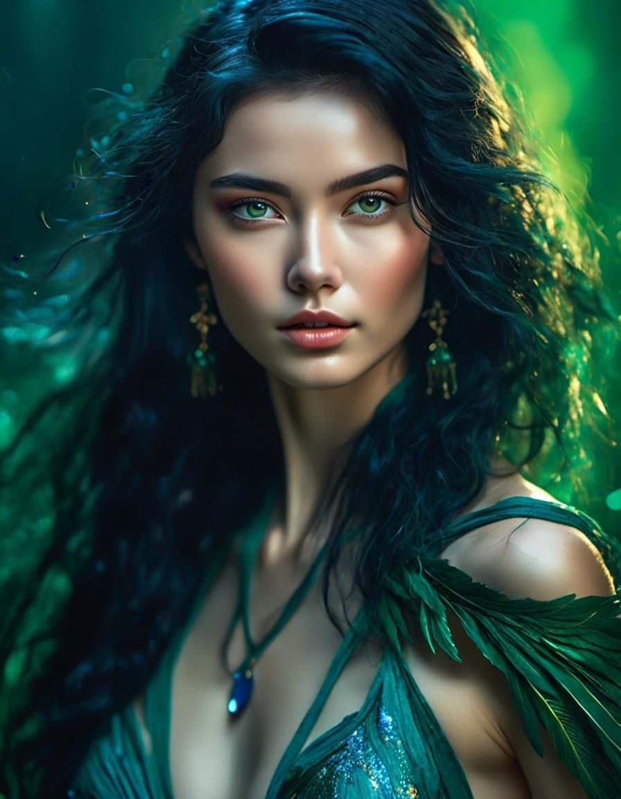 Beautiful Green-Skinned Orion Woman Portrait