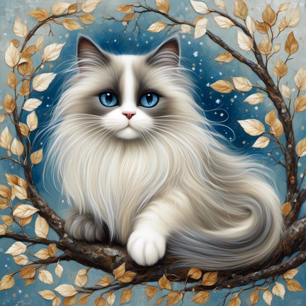Ragdoll Cat in Treehouse Illustration
