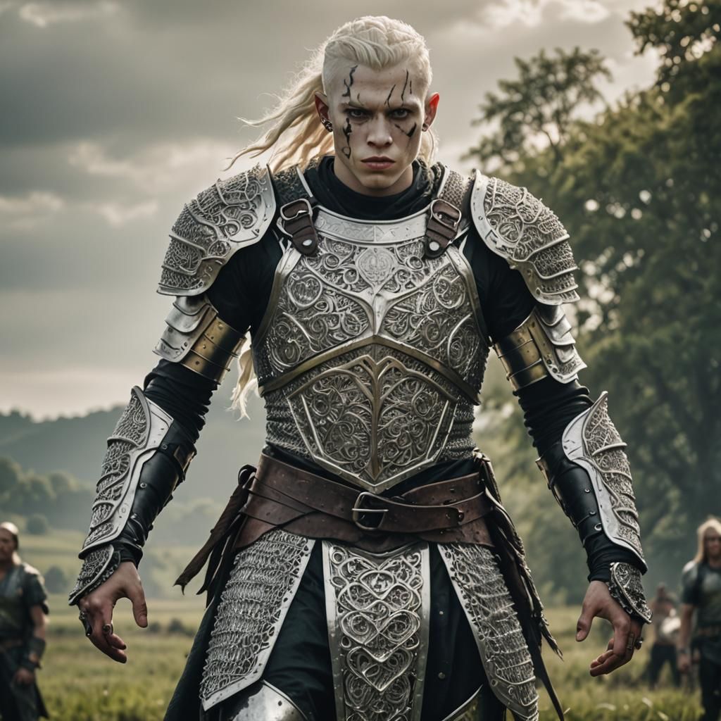 Albino Goliath Warrior in Silver Chainmail Armor