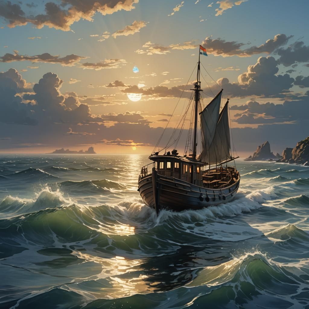 Dawn Boat: Watercolor Splash Art