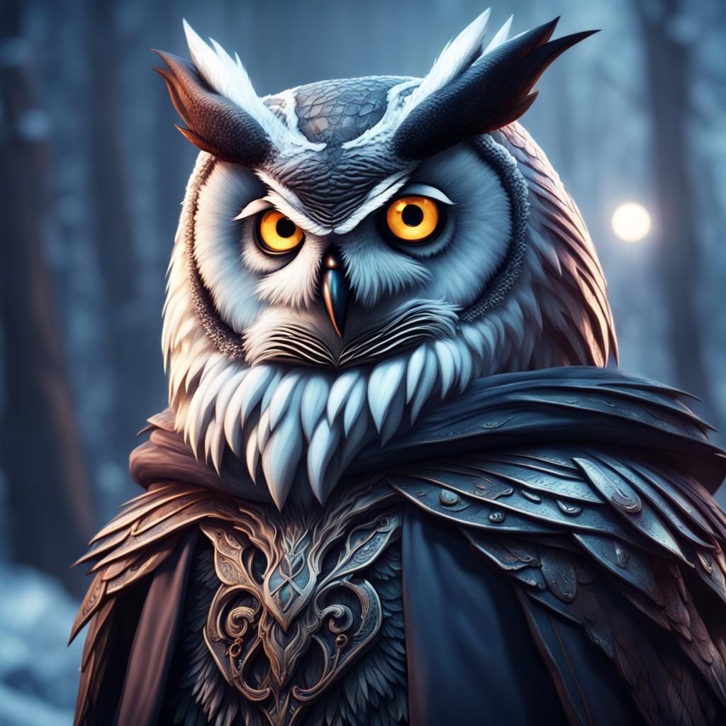 Gothic Owl Sorcerer Portrait in Detailed Matte Painting