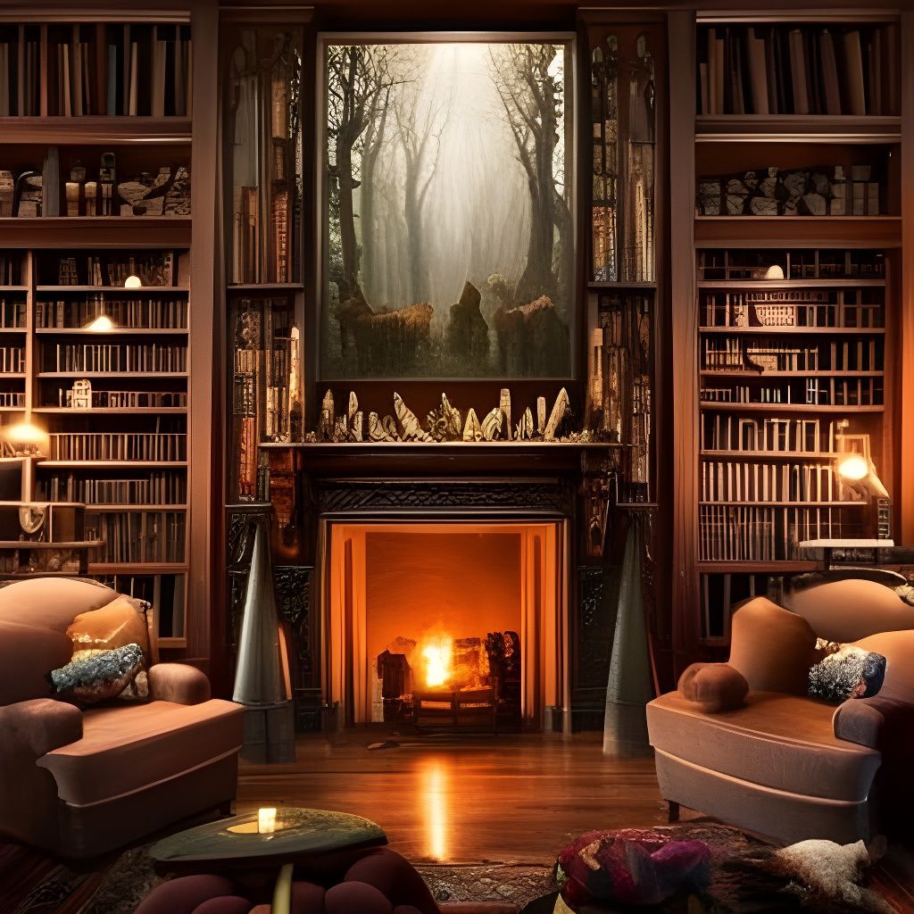 Epic Wizard's Library in a Dramatic Maximalist Setting