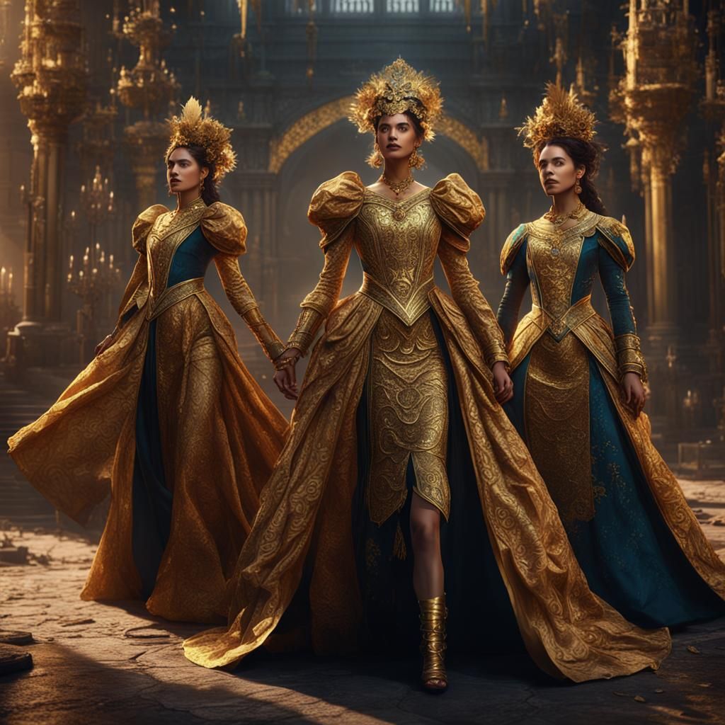 Golden Women: Detailed Matte Painting in Fantasy Style