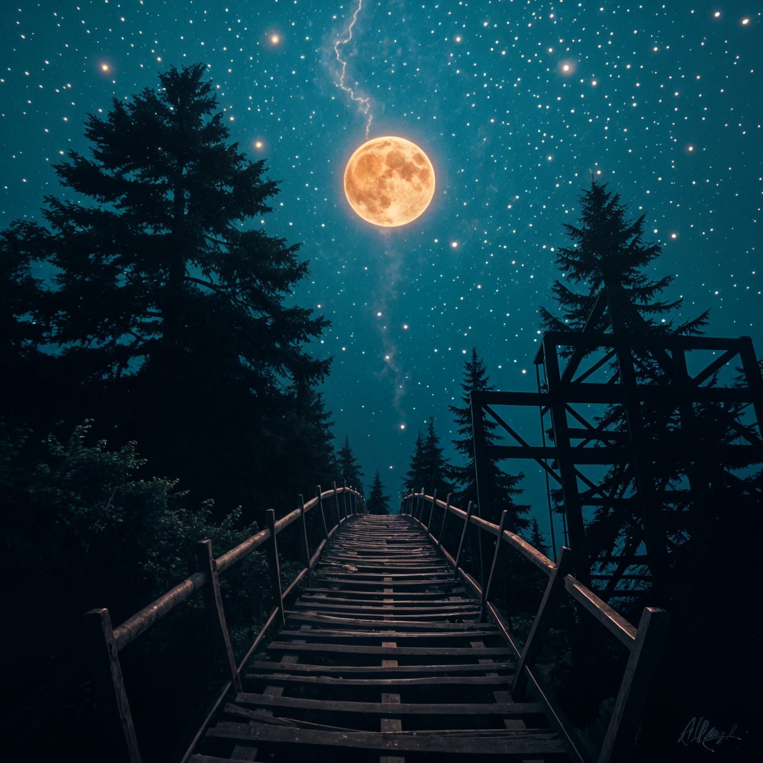 Eerie Urban Exploration at Night Under Stars