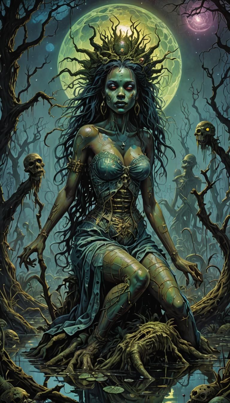 Voodoo Horror Pinup in Astral Illustration Style