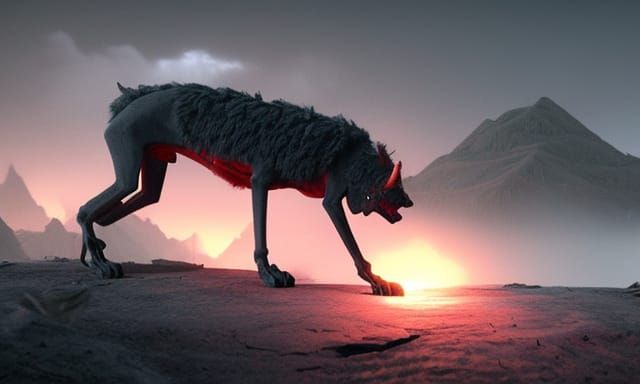 Xoloitzcuintle and Wolf Skull in Atmospheric Street Art