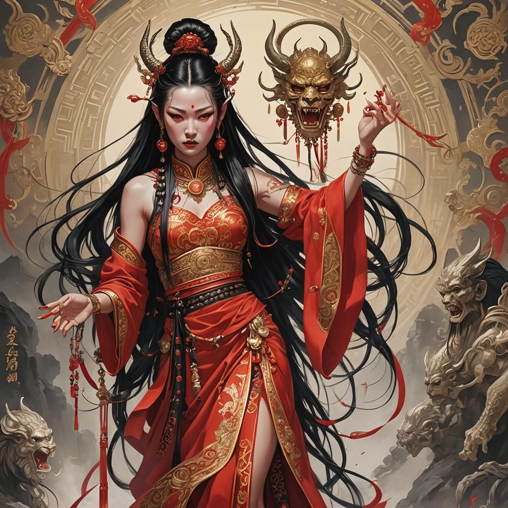 Exotic Demon Saint Portrait in Art Nouveau Style