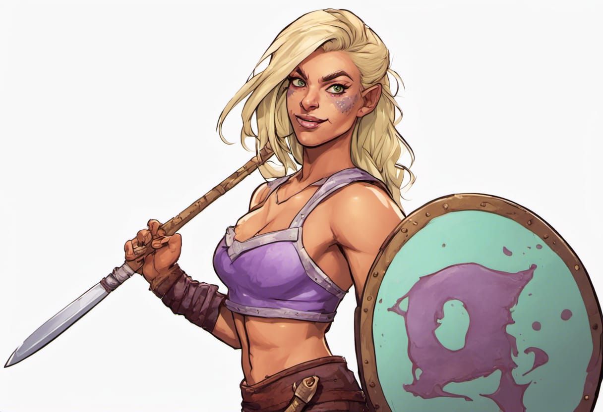 Alluring Half-Orc Fighter in Medieval Outfit