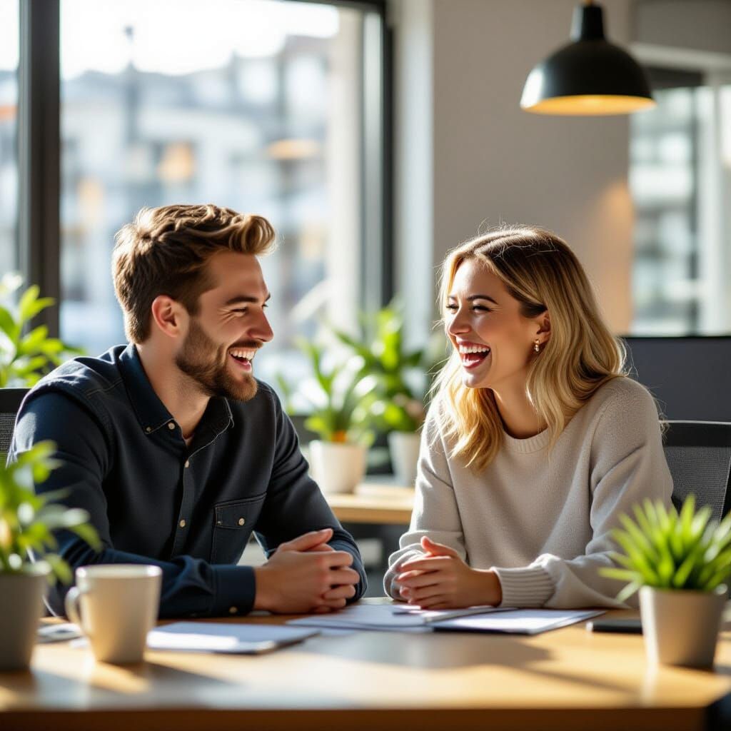 Colleagues Sharing Laughter in Modern Office