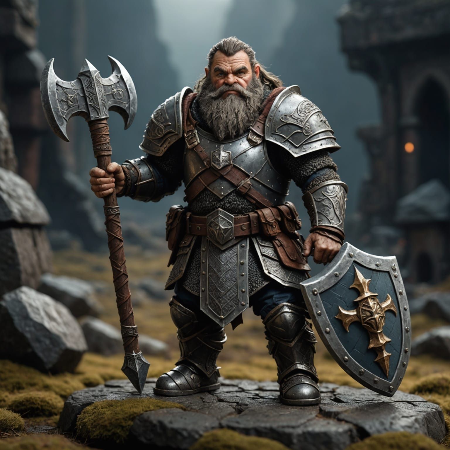Armored Dwarf Miniature Figurine: Digital Matte Painting